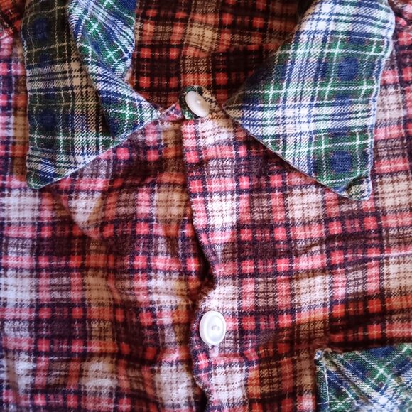 Vintage Boys 8 Shirt 1950's Handmade Flannel Country Button-Up 1OF1 Shadow PLaid - Picture 3 of 6
